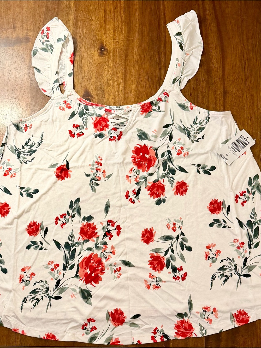 Torrid White Floral Ruffle Strap Tank Top